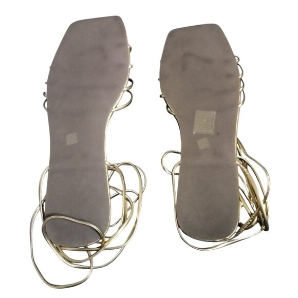 Gorglitter Gold Ankle Strap Wrap Gladiator Sandals Square Toe Design Size 42 (9) - Picture 7 of 7